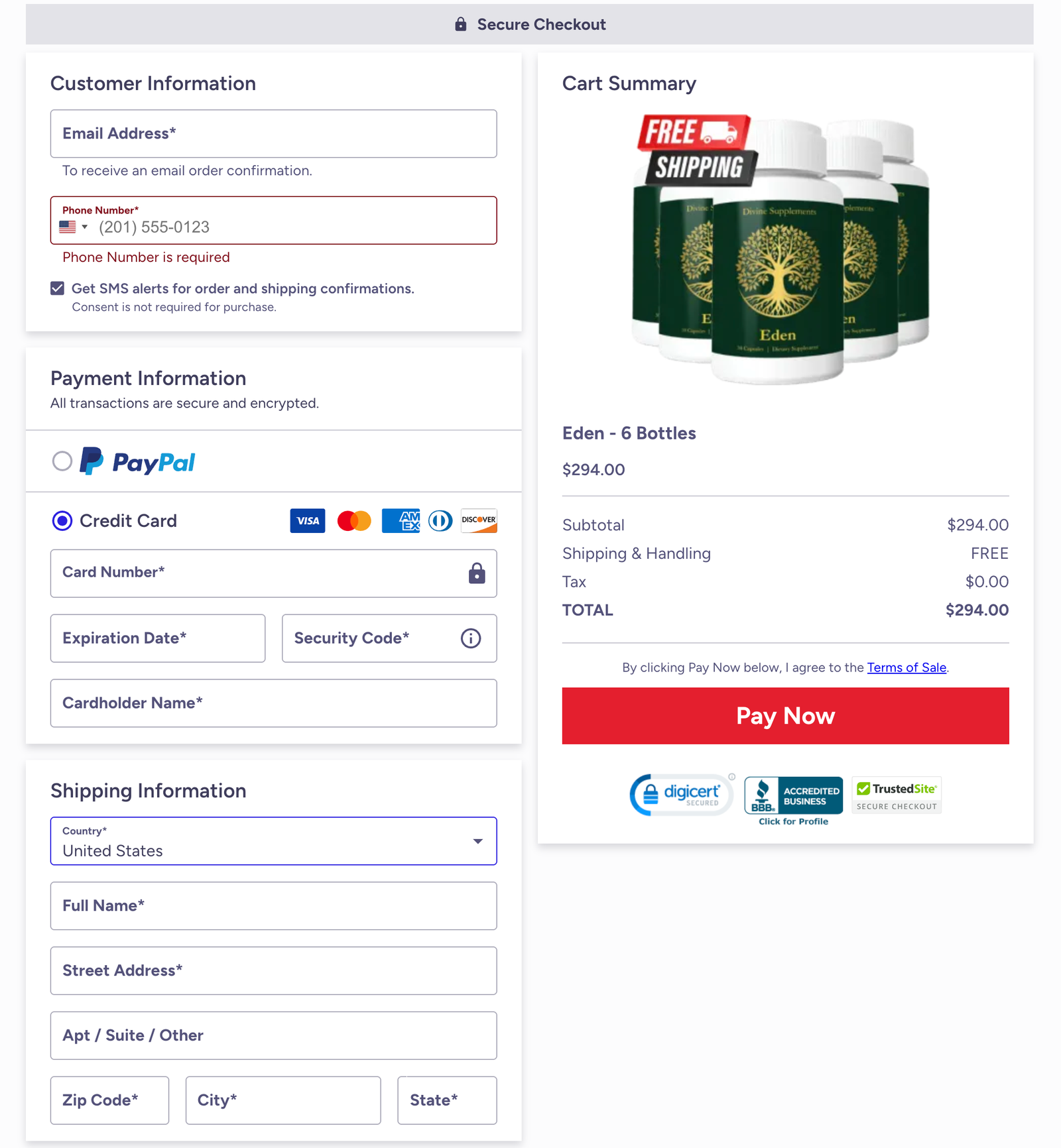 Eden Official Website Secure Order Page